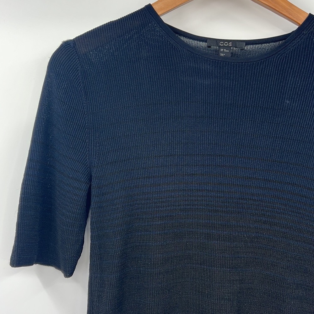 COS Striped Navy and Black Knit Tunic Top